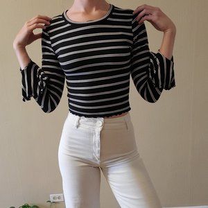 Ribbed Bell Sleeve Crop Top